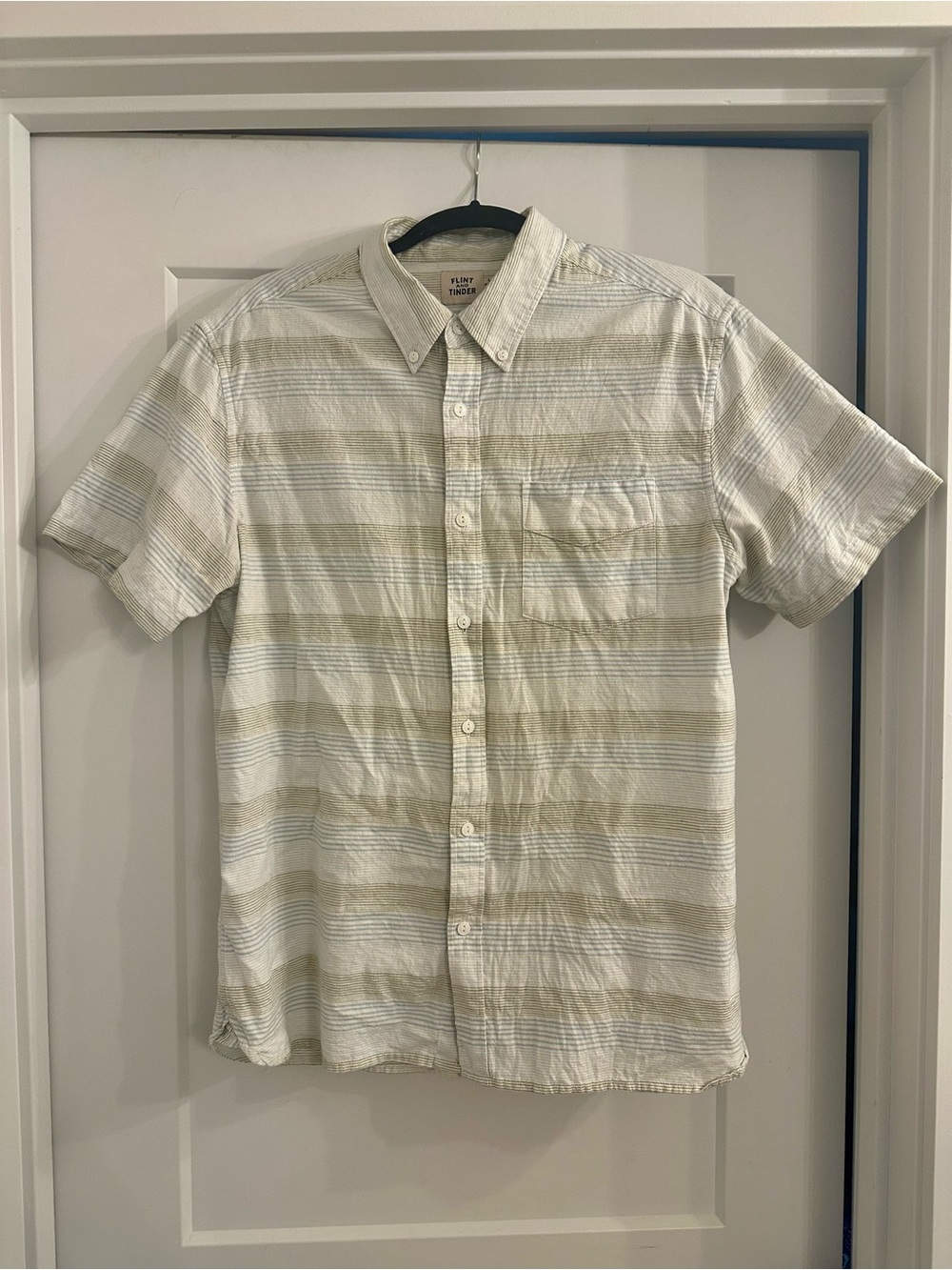 Flint and Tinder Short-Sleeve Button-Down Stripe Shirt - Light Beige/White